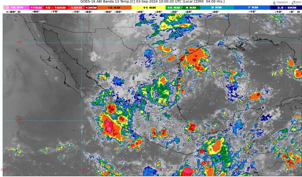 La onda tropical 20 continúa su desplazamiento sobre México