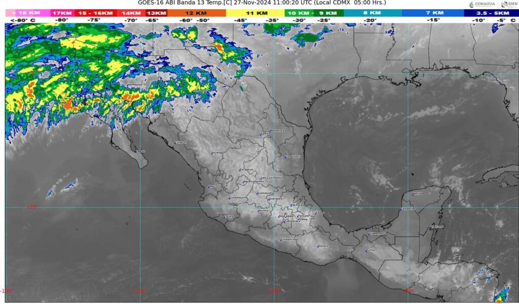 El frente número 11, estacionario sobre el noreste del pais