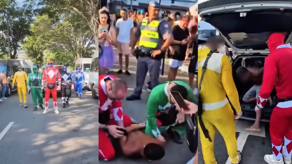 Policía se disfraza de los Power Rangers para detener ladrones en Carnaval de Brasil