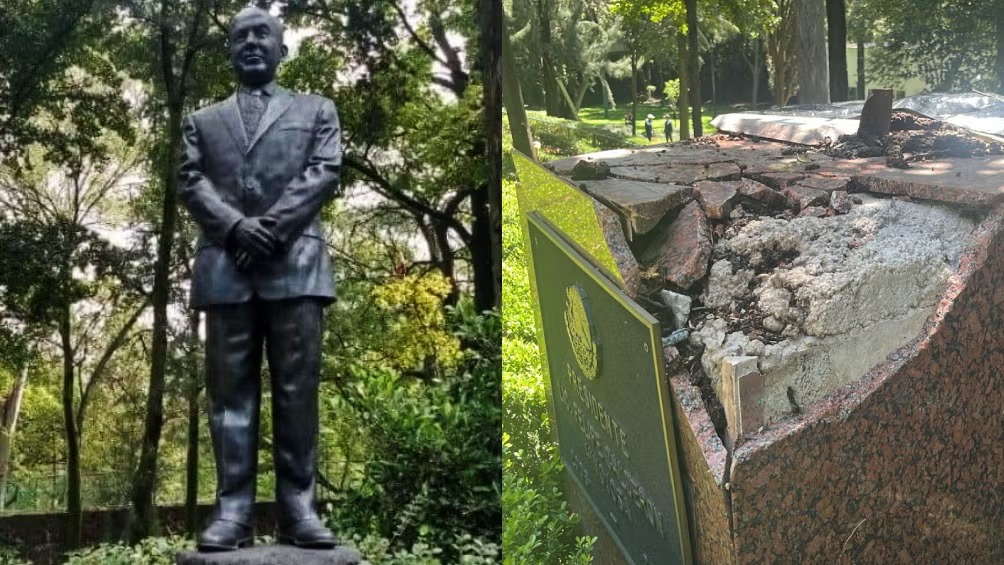 Cayó Felipe Calderón… derriban la estatua del expresidente en Los Pinos