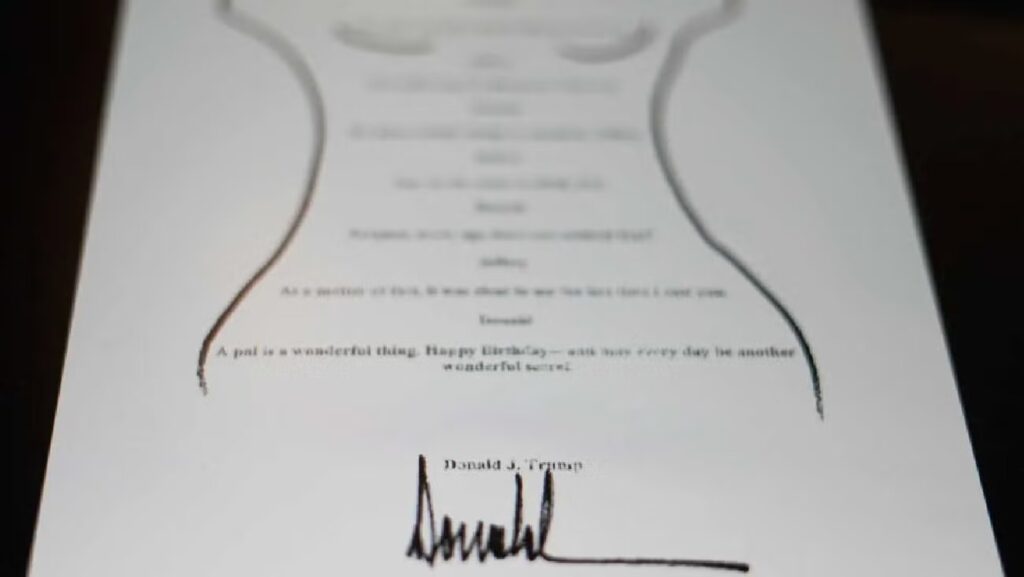 ‍Revelan carta de cumpleaños de Trump a Jeffrey Epstein que incluye comprometedor dibujo de mujer