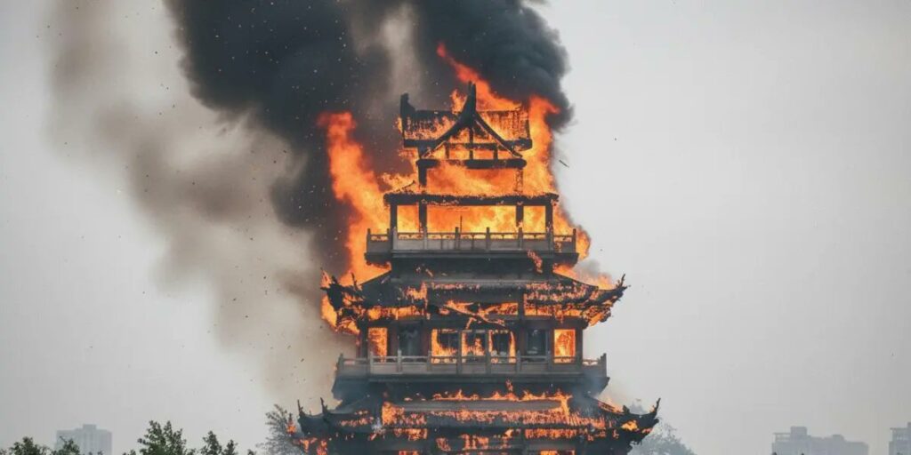 Un feroz incendio arrasó con un templo histórico de 1.500 años en China