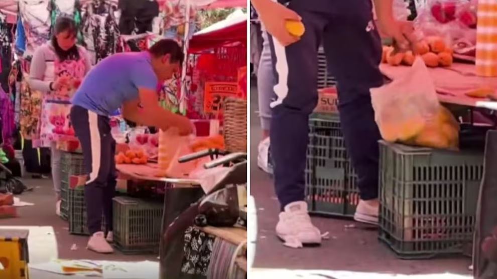 Comerciante se vuelve viral por “pesar” fruta con una báscula inexistente