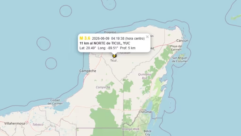 Nuevo sismo de magnitud 3.6 sacude la zona de Ticul, Yucatán