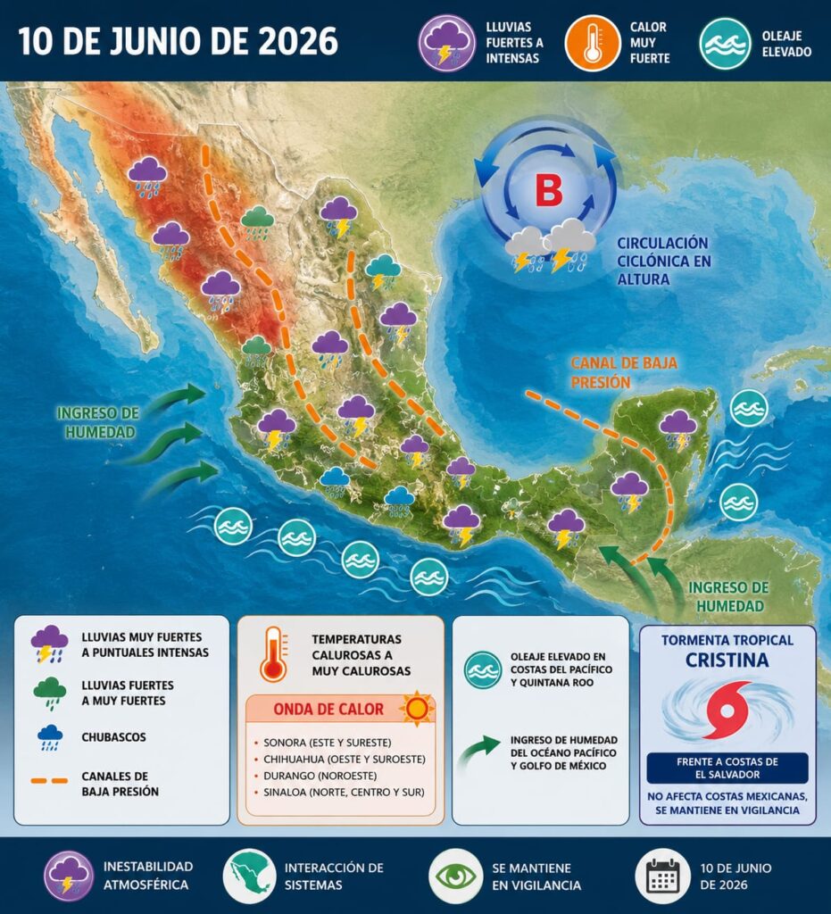 Pronostican lluvias fuertes a intensas en el golfo y la región sureste de México