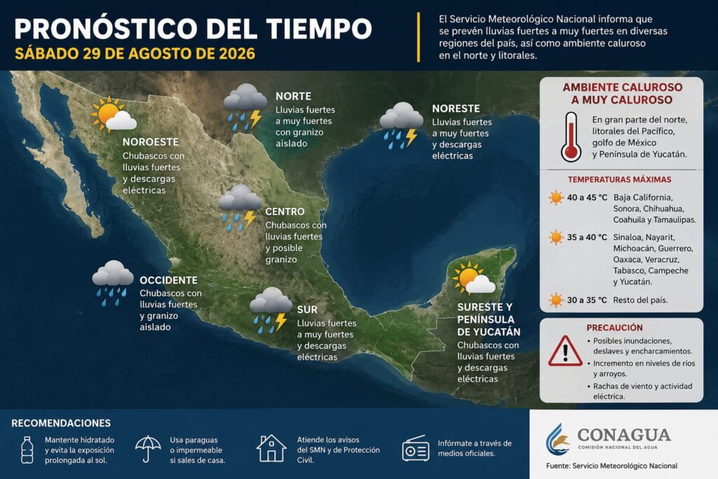 Prevén lluvias fuertes y calor en gran parte de México