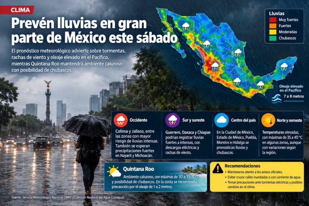 Prevén lluvias en gran parte de México este sábado